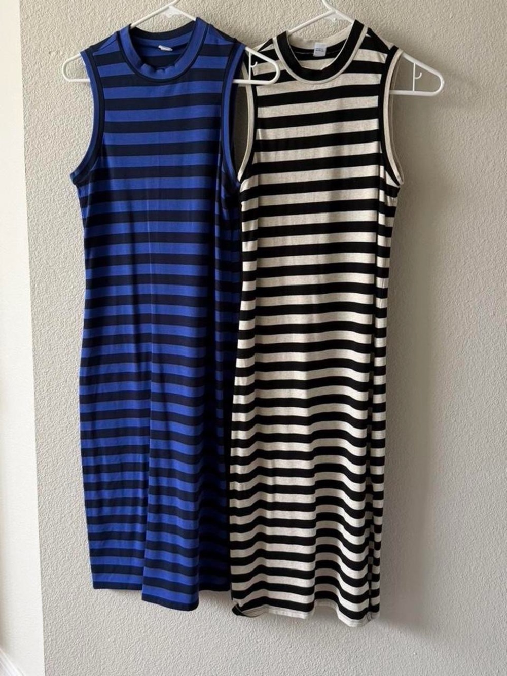 Sleeveless Striped Body con Midi Dress Duo - Blue & Black / White & Black